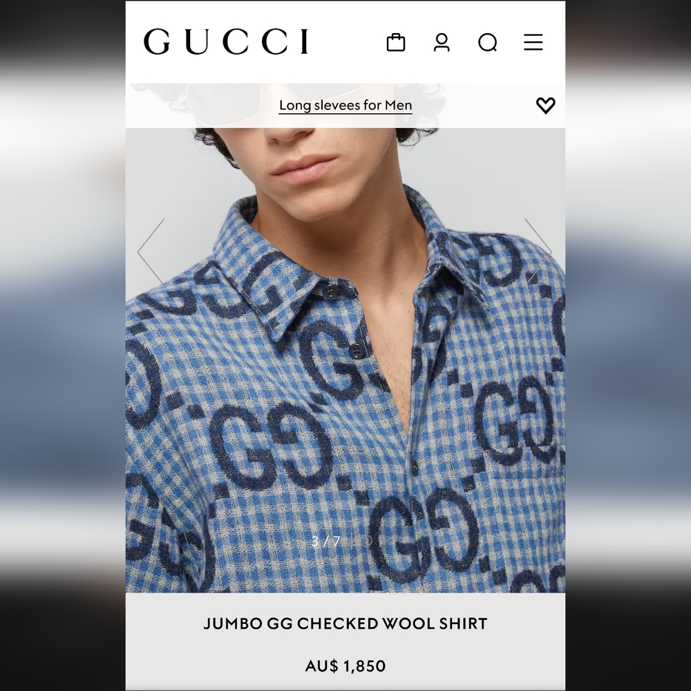 Made In Italy Gucci Jumbo GG checked 100% wool shirt - Picture 3 of 16